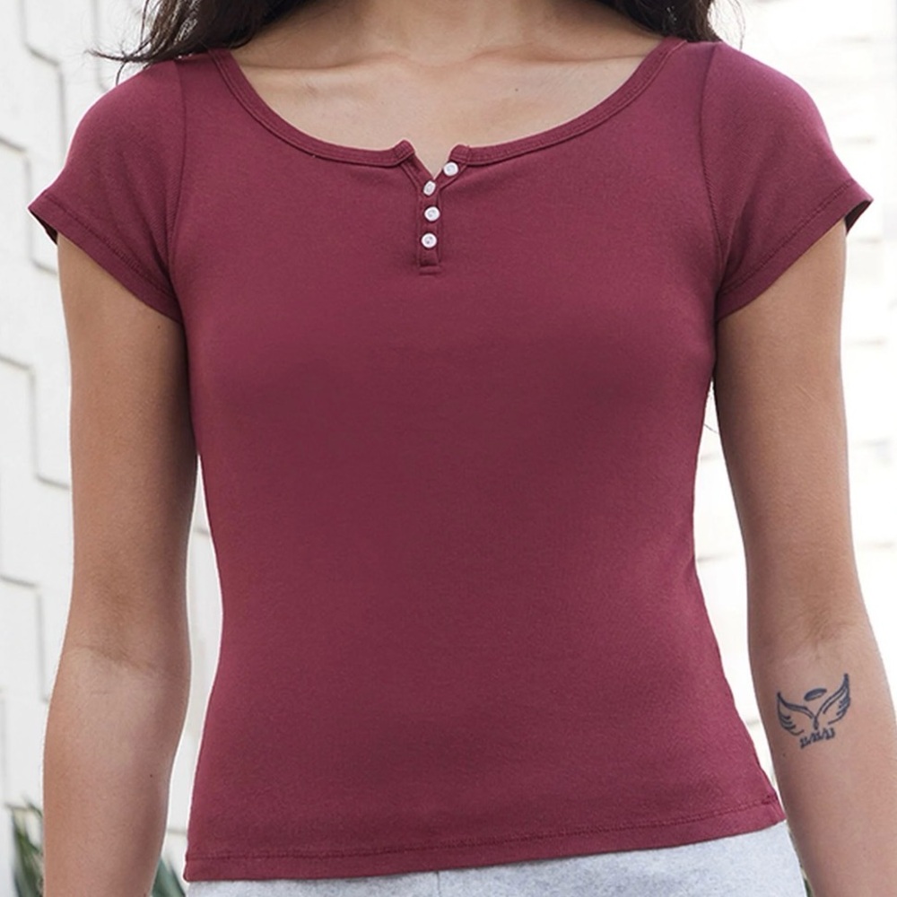 Brandy Melville Red Button Short Sleeve Top